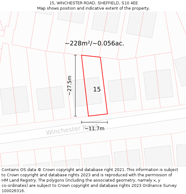 15, WINCHESTER ROAD, SHEFFIELD, S10 4EE: Plot and title map
