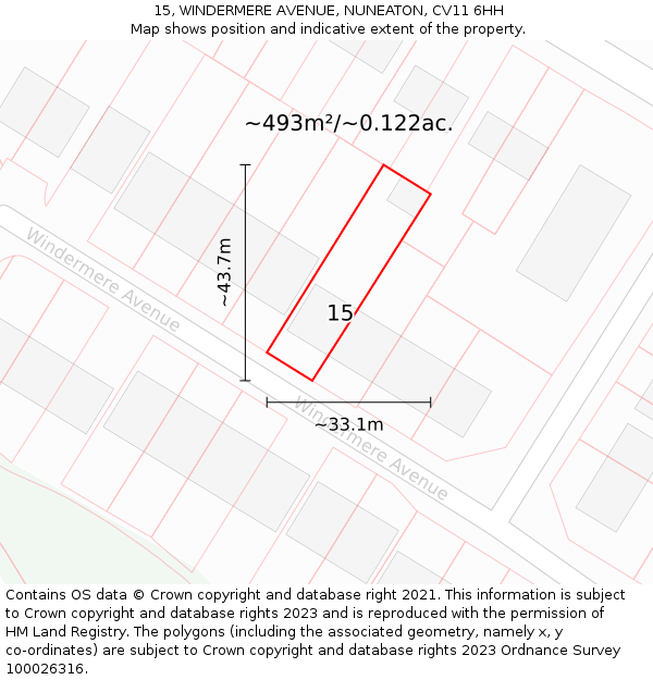 15, WINDERMERE AVENUE, NUNEATON, CV11 6HH: Plot and title map