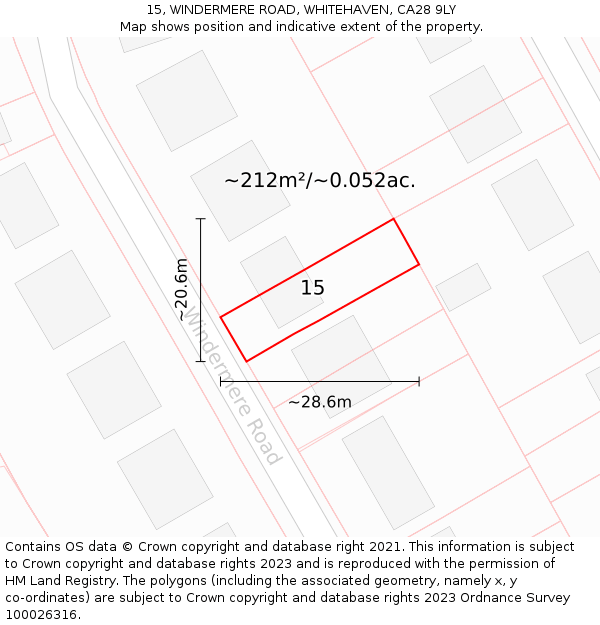 15, WINDERMERE ROAD, WHITEHAVEN, CA28 9LY: Plot and title map