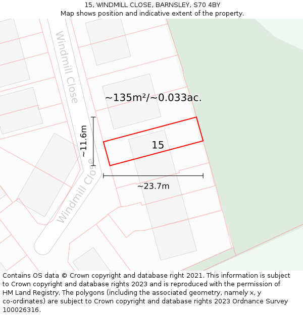 15, WINDMILL CLOSE, BARNSLEY, S70 4BY: Plot and title map