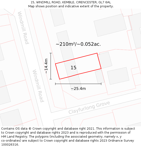15, WINDMILL ROAD, KEMBLE, CIRENCESTER, GL7 6AL: Plot and title map
