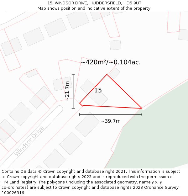 15, WINDSOR DRIVE, HUDDERSFIELD, HD5 9UT: Plot and title map