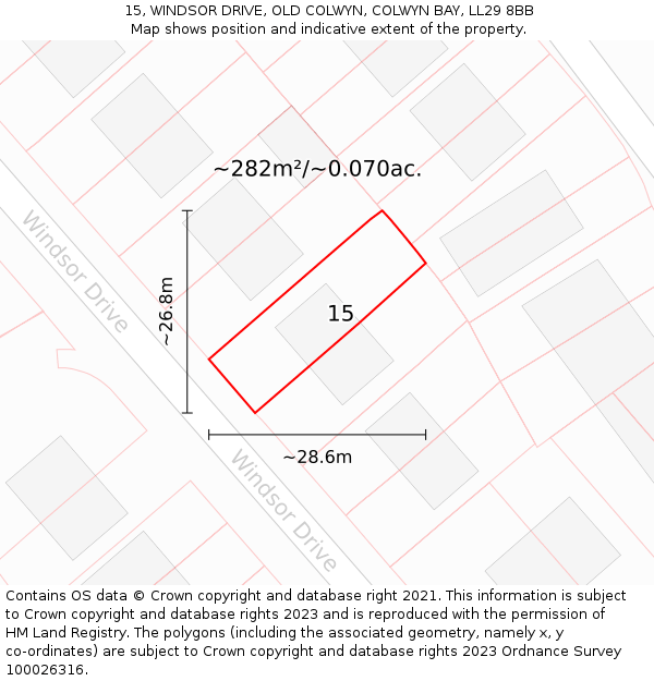 15, WINDSOR DRIVE, OLD COLWYN, COLWYN BAY, LL29 8BB: Plot and title map