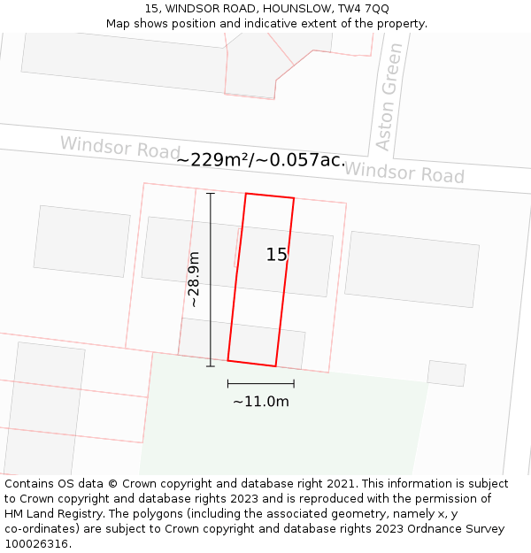 15, WINDSOR ROAD, HOUNSLOW, TW4 7QQ: Plot and title map