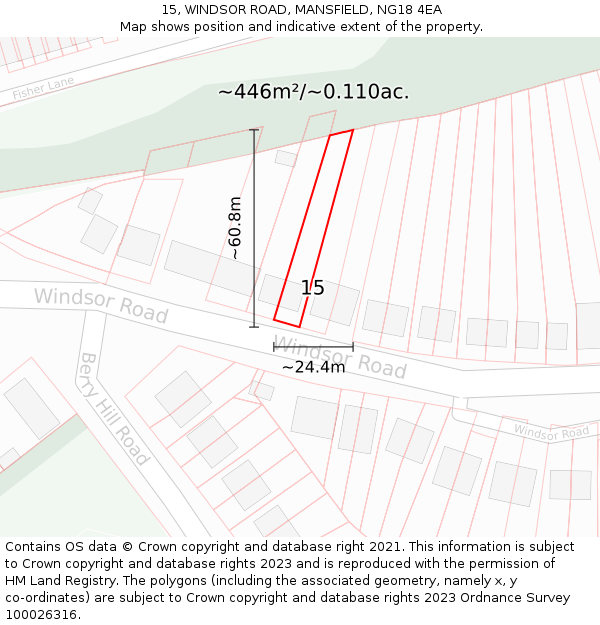 15, WINDSOR ROAD, MANSFIELD, NG18 4EA: Plot and title map