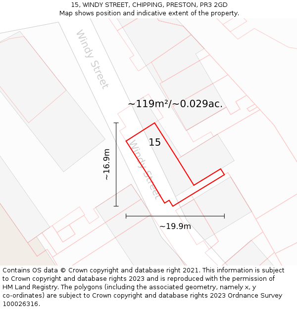 15, WINDY STREET, CHIPPING, PRESTON, PR3 2GD: Plot and title map