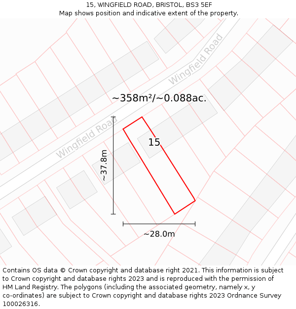 15, WINGFIELD ROAD, BRISTOL, BS3 5EF: Plot and title map