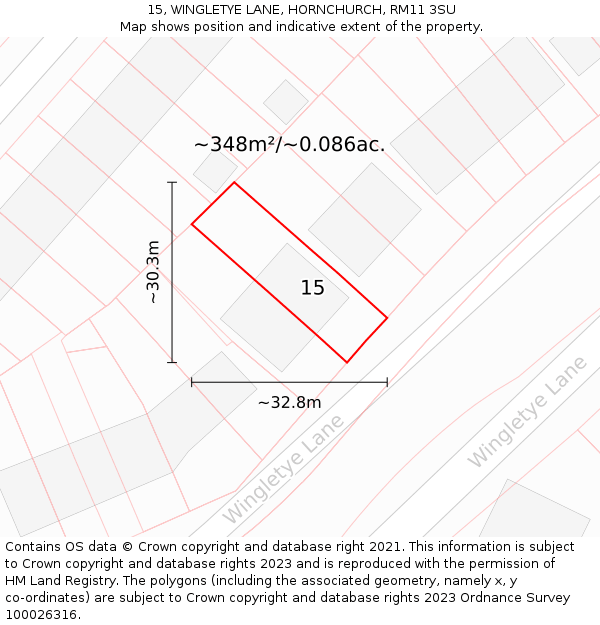 15, WINGLETYE LANE, HORNCHURCH, RM11 3SU: Plot and title map