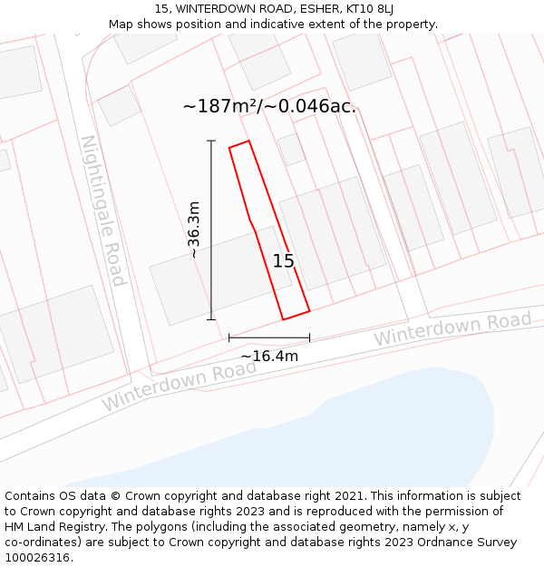 15, WINTERDOWN ROAD, ESHER, KT10 8LJ: Plot and title map