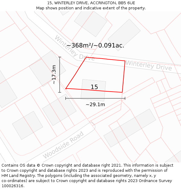 15, WINTERLEY DRIVE, ACCRINGTON, BB5 6UE: Plot and title map