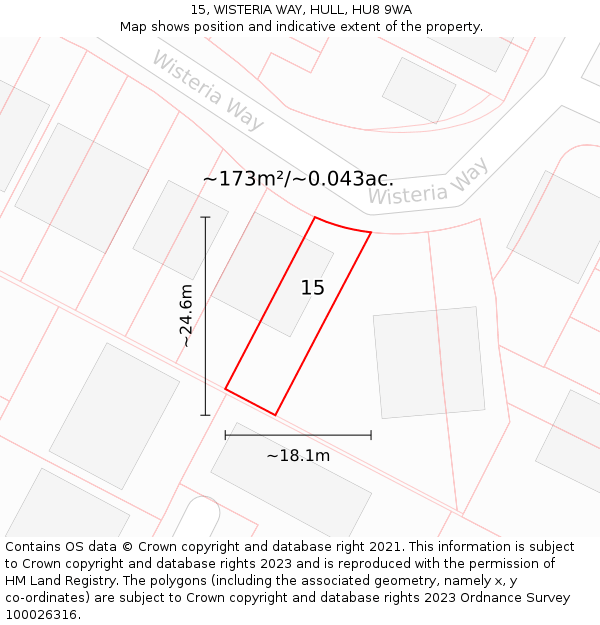 15, WISTERIA WAY, HULL, HU8 9WA: Plot and title map