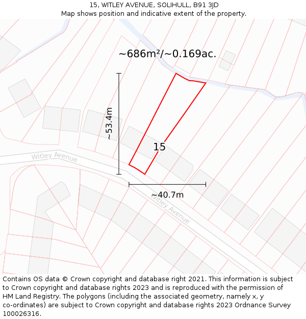 15, WITLEY AVENUE, SOLIHULL, B91 3JD: Plot and title map