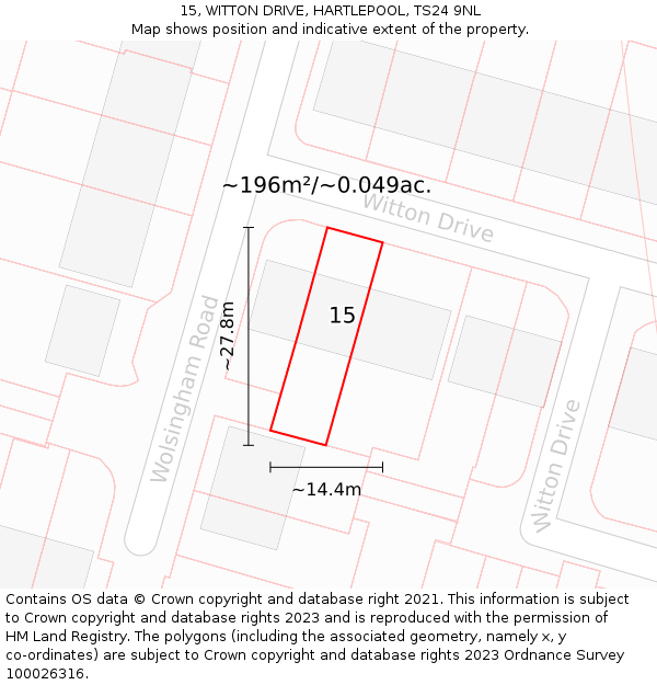 15, WITTON DRIVE, HARTLEPOOL, TS24 9NL: Plot and title map