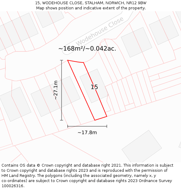 15, WODEHOUSE CLOSE, STALHAM, NORWICH, NR12 9BW: Plot and title map