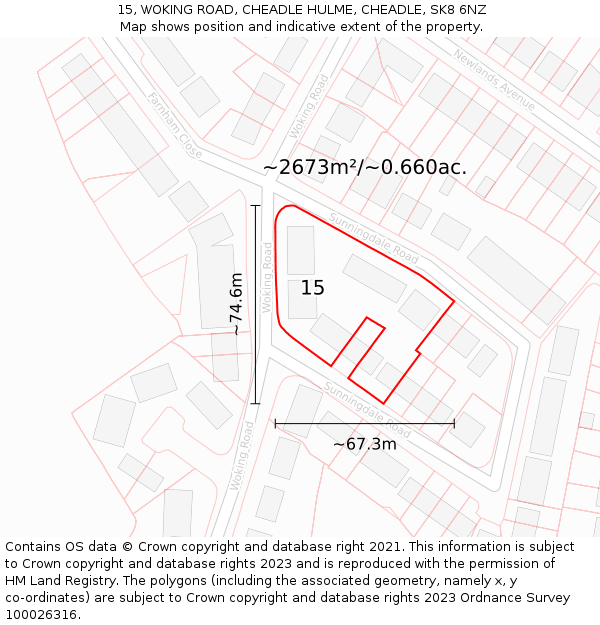 15, WOKING ROAD, CHEADLE HULME, CHEADLE, SK8 6NZ: Plot and title map