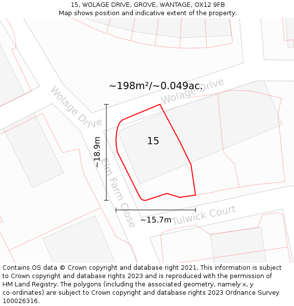 15, WOLAGE DRIVE, GROVE, WANTAGE, OX12 9FB: Plot and title map