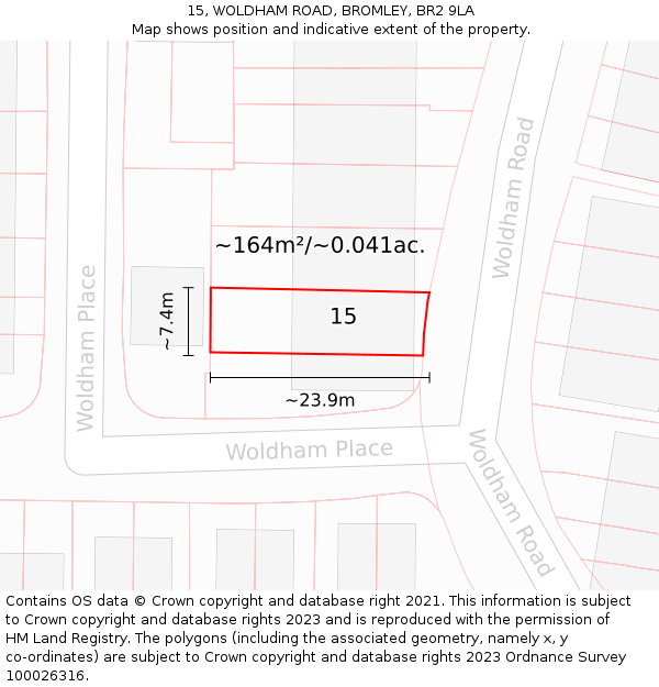 15, WOLDHAM ROAD, BROMLEY, BR2 9LA: Plot and title map