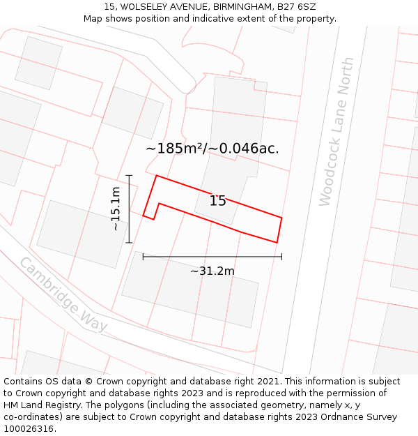 15, WOLSELEY AVENUE, BIRMINGHAM, B27 6SZ: Plot and title map