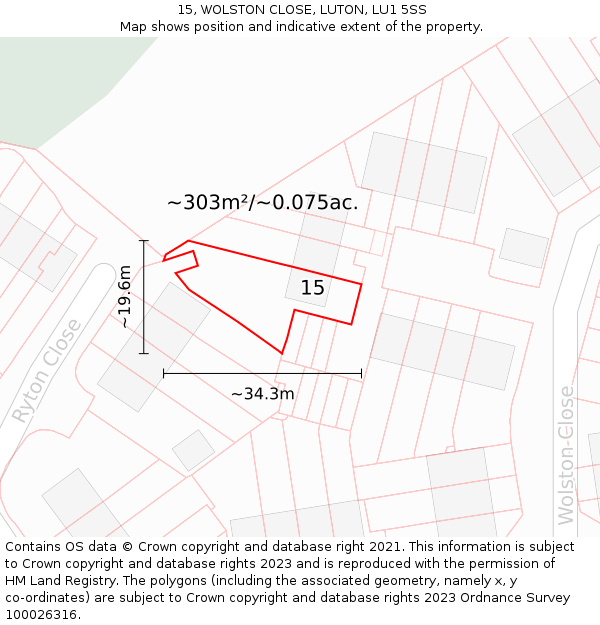 15, WOLSTON CLOSE, LUTON, LU1 5SS: Plot and title map