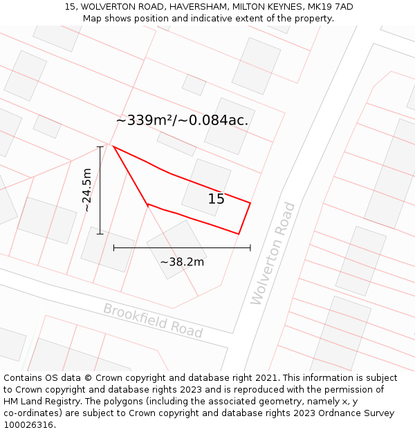 15, WOLVERTON ROAD, HAVERSHAM, MILTON KEYNES, MK19 7AD: Plot and title map