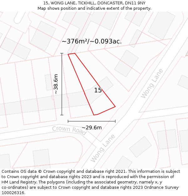 15, WONG LANE, TICKHILL, DONCASTER, DN11 9NY: Plot and title map