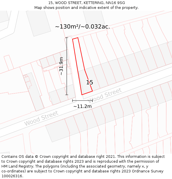 15, WOOD STREET, KETTERING, NN16 9SG: Plot and title map