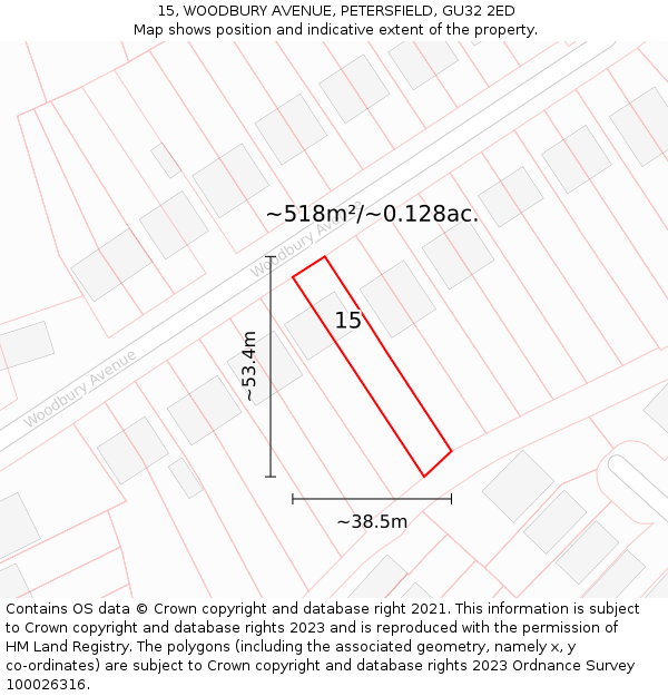15, WOODBURY AVENUE, PETERSFIELD, GU32 2ED: Plot and title map