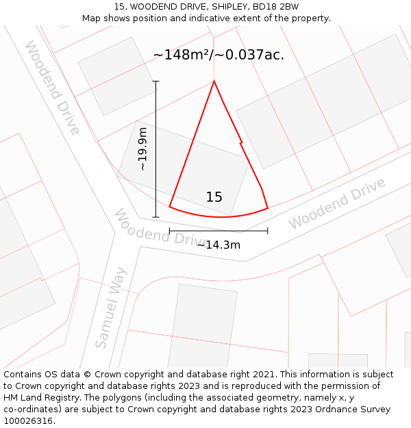 15, WOODEND DRIVE, SHIPLEY, BD18 2BW: Plot and title map