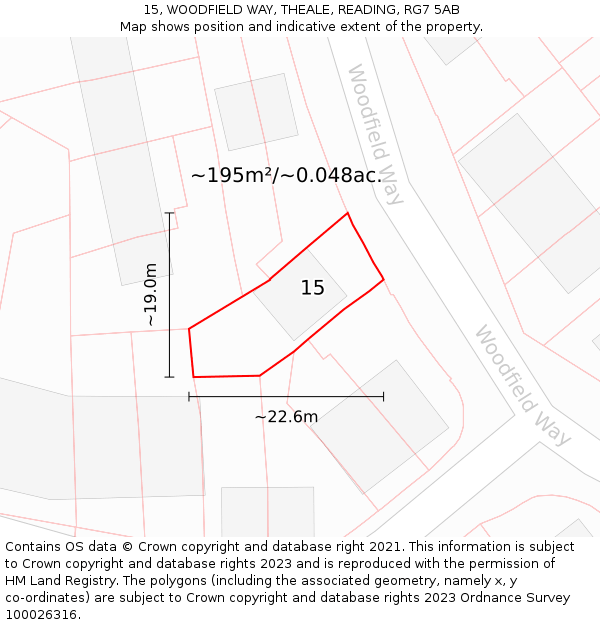 15, WOODFIELD WAY, THEALE, READING, RG7 5AB: Plot and title map