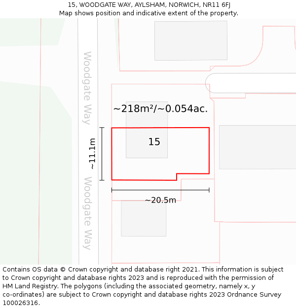 15, WOODGATE WAY, AYLSHAM, NORWICH, NR11 6FJ: Plot and title map