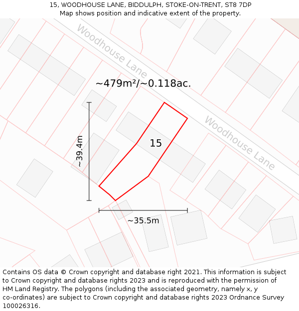 15, WOODHOUSE LANE, BIDDULPH, STOKE-ON-TRENT, ST8 7DP: Plot and title map