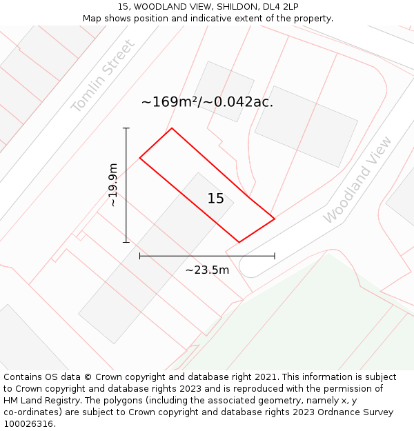 15, WOODLAND VIEW, SHILDON, DL4 2LP: Plot and title map