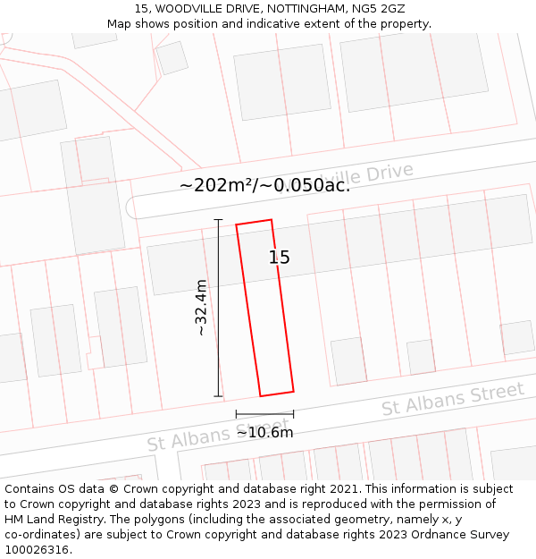 15, WOODVILLE DRIVE, NOTTINGHAM, NG5 2GZ: Plot and title map