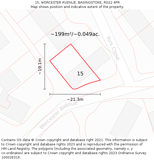 15, WORCESTER AVENUE, BASINGSTOKE, RG22 4PR: Plot and title map