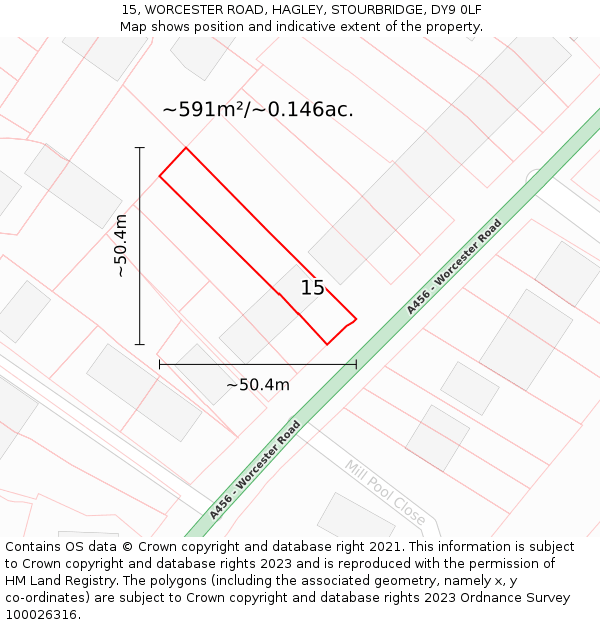 15, WORCESTER ROAD, HAGLEY, STOURBRIDGE, DY9 0LF: Plot and title map
