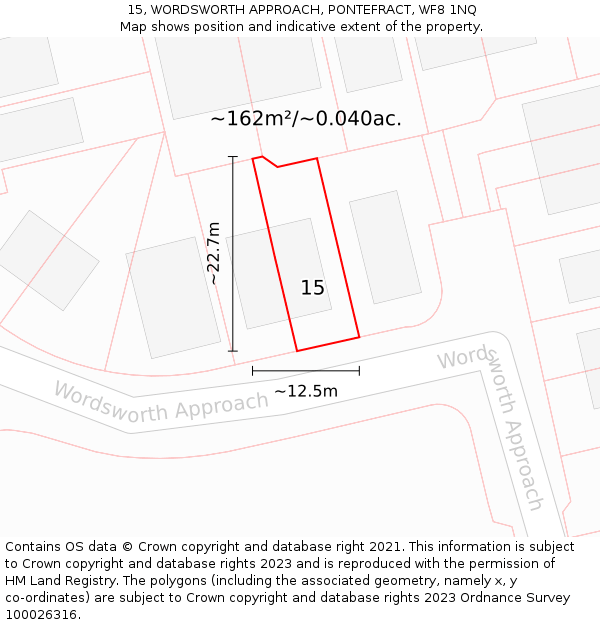 15, WORDSWORTH APPROACH, PONTEFRACT, WF8 1NQ: Plot and title map