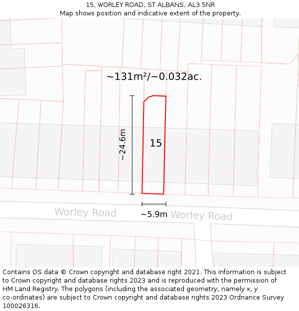 15, WORLEY ROAD, ST ALBANS, AL3 5NR: Plot and title map