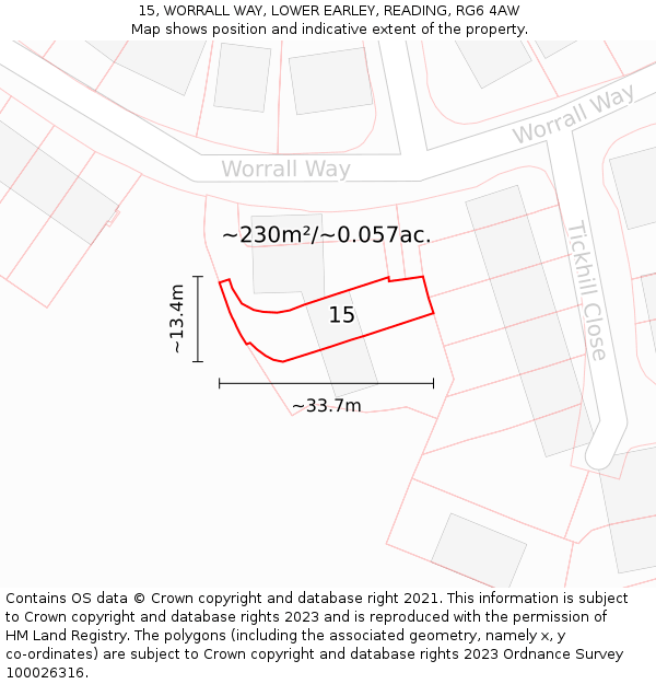 15, WORRALL WAY, LOWER EARLEY, READING, RG6 4AW: Plot and title map