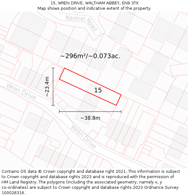 15, WREN DRIVE, WALTHAM ABBEY, EN9 3TX: Plot and title map