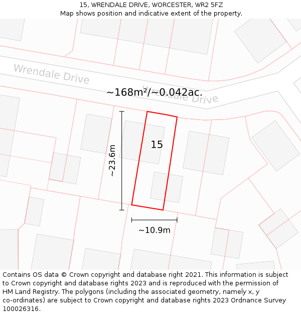 15, WRENDALE DRIVE, WORCESTER, WR2 5FZ: Plot and title map