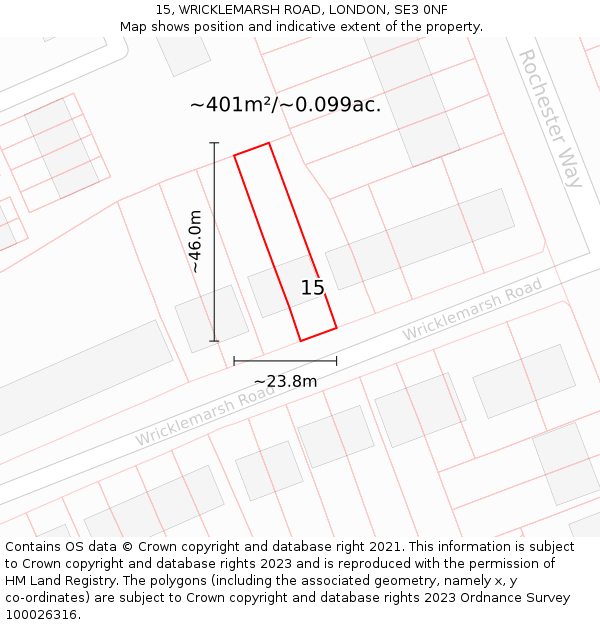 15, WRICKLEMARSH ROAD, LONDON, SE3 0NF: Plot and title map