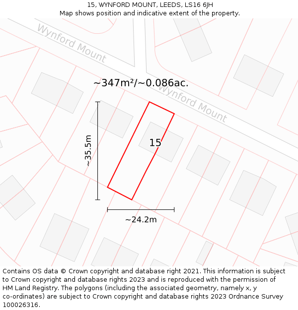 15, WYNFORD MOUNT, LEEDS, LS16 6JH: Plot and title map