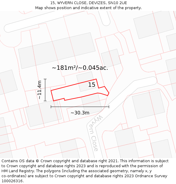 15, WYVERN CLOSE, DEVIZES, SN10 2UE: Plot and title map