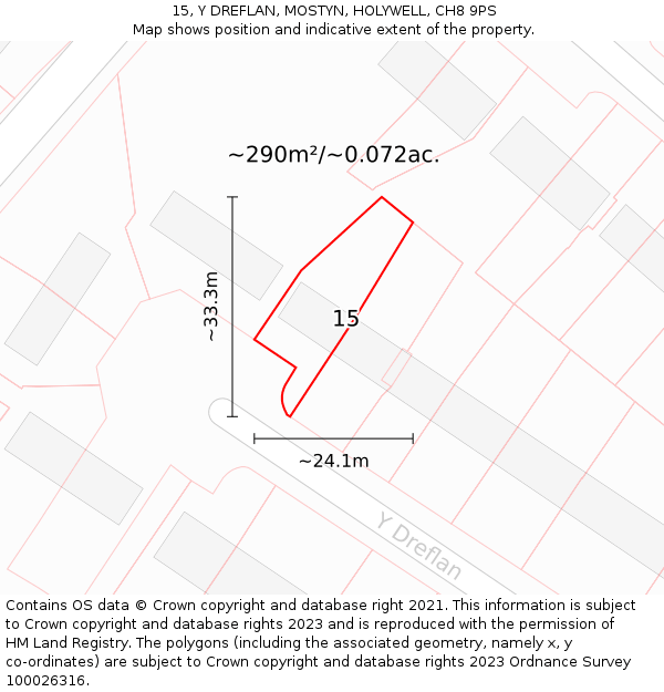 15, Y DREFLAN, MOSTYN, HOLYWELL, CH8 9PS: Plot and title map
