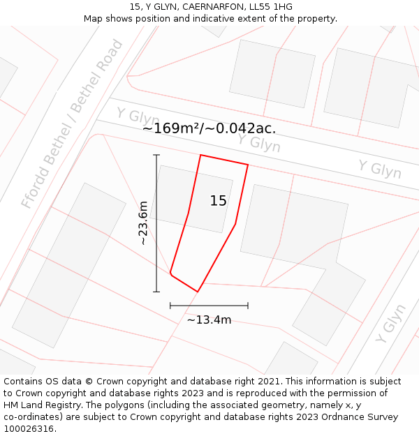 15, Y GLYN, CAERNARFON, LL55 1HG: Plot and title map