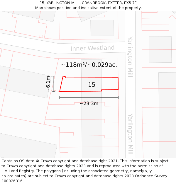 15, YARLINGTON MILL, CRANBROOK, EXETER, EX5 7FJ: Plot and title map
