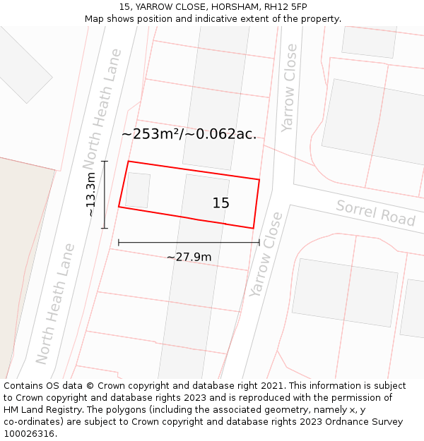 15, YARROW CLOSE, HORSHAM, RH12 5FP: Plot and title map