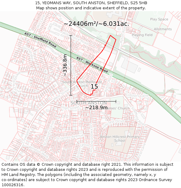 15, YEOMANS WAY, SOUTH ANSTON, SHEFFIELD, S25 5HB: Plot and title map
