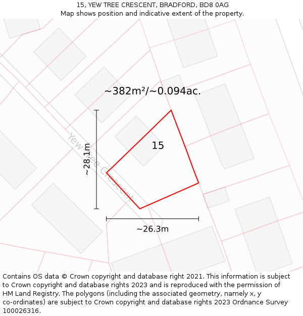 15, YEW TREE CRESCENT, BRADFORD, BD8 0AG: Plot and title map