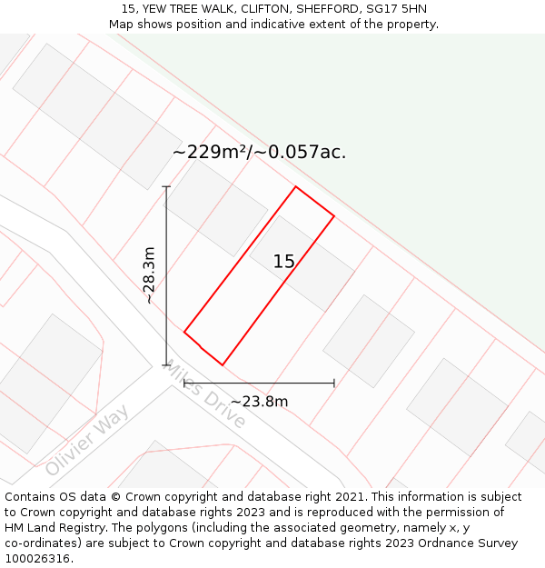 15, YEW TREE WALK, CLIFTON, SHEFFORD, SG17 5HN: Plot and title map